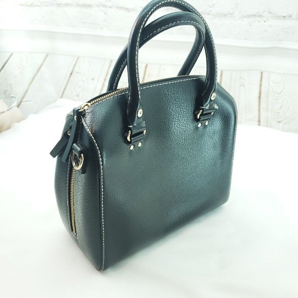 Kate Spade Womens Black Leather Retro Double Handle Satchel Handbag Purse - Picture 3 of 15